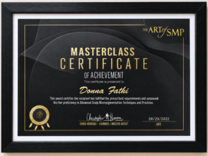 donna fathi certified in a SMP Masters class with the art of smp chris herrera in tampa florida since 2022